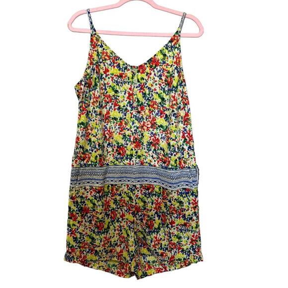 Cabi Devon Romper Floral Fiesta Colorful V Neck Drawstring Waist Size Medium - Picture 2 of 10
